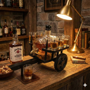 Стъклено буре на дървена каручка Стъклено буре на дървена каручка