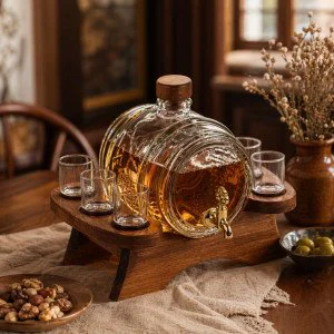 Стъклена Бъчва 2 Литра с Канелка и Чаши