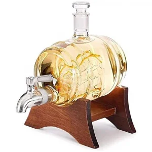 Стъклена Бъчва с Кораб и Канелка на Дървена Стойка