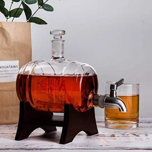 Стъклена Бъчва с Кораб и Канелка на Дървена Стойка