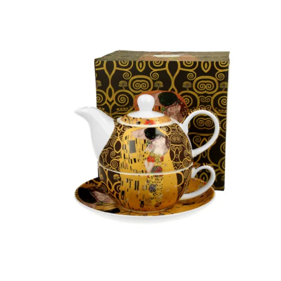 Комплект чаша с чайник Klimt Collection - The Kiss Brown на супер цена от Neostyle.bg