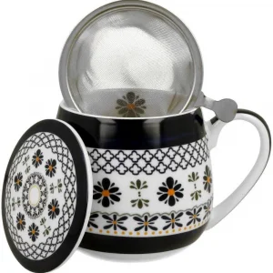 Чаша 430 мл с капаче и цедка - Indigo Geomtric