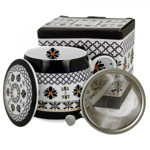 Чаша 430 мл с капаче и цедка - Indigo Geomtric