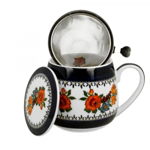 Чаша 430 мл с капаче и цедка - Indigo Flowers