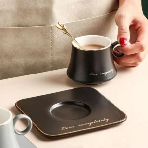 Чаша, чинийка, лъжичка Black Love 160 мл 