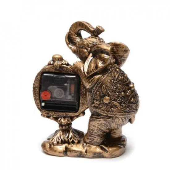 Статуетка слон от полирезин държаща аналогов часовник