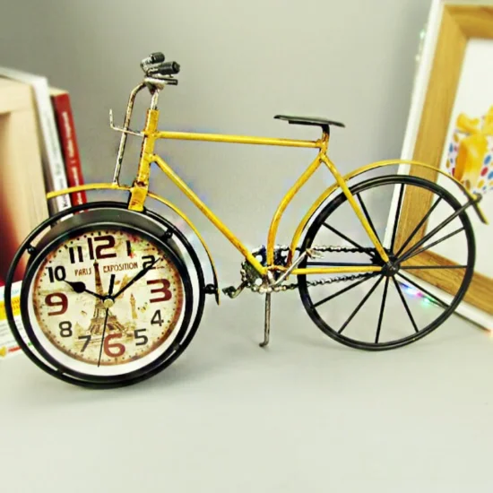 Настолен часовник във форма на жълто колело ретро стил 38см