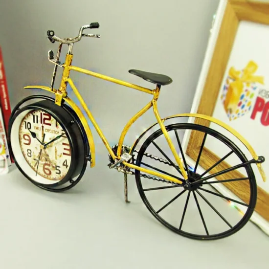 Настолен часовник във форма на жълто колело ретро стил 38см