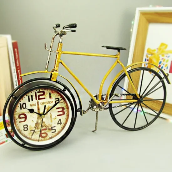 Настолен часовник във форма на жълто колело ретро стил 38см
