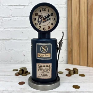 Декоративна Бензинова Колонка с Часовник и Касичка - Ретро Стил