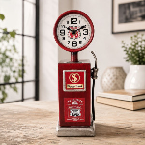 Винтидж Часовник и Касичка Бензинова Колонка Route 66