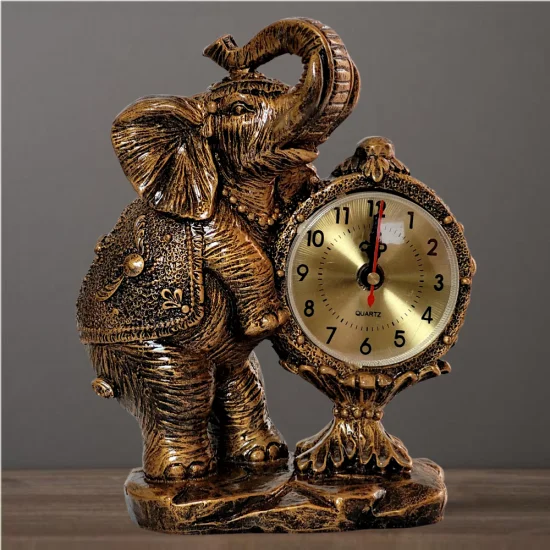 Статуетка слон от полирезин държаща аналогов часовник