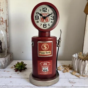 Винтидж Часовник и Касичка Бензинова Колонка Route 66