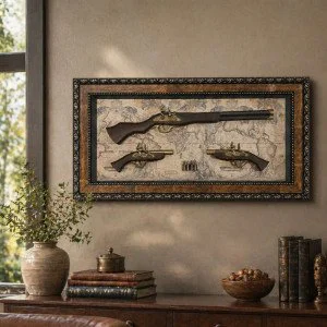 Декоративно 3D пано с ретро пушка и пистолети