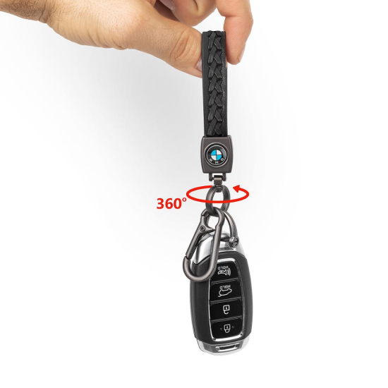 Ключодържател от черна плетена еко кожа и метал с лого на BMW