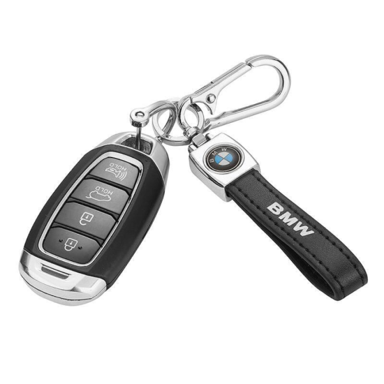 Черен кожен ключодържател BMW с метален карабинер