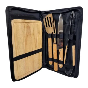 Елегантен Комплект за Грил с Дървени Дръжки