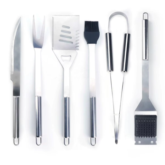 Професионални прибори за грил, изработени изцяло от неръждаема стомана с дълги дръжки за безопасност