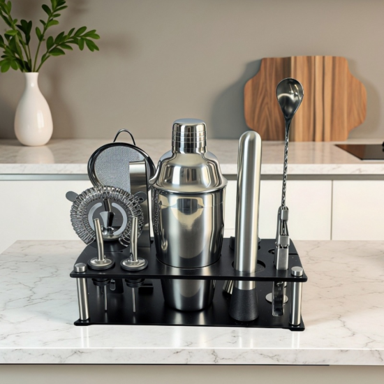 Луксозен бармански комплект от неръждаема стомана със стойка