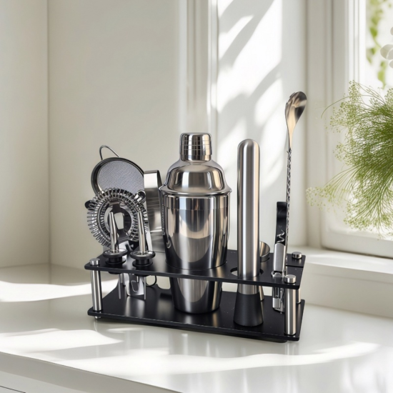 Аксесоари за бар Луксозен бармански комплект от неръждаема стомана със стойка