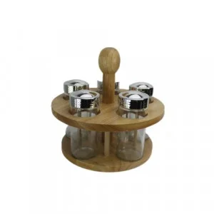 Буркани за подправки на дървена стойка