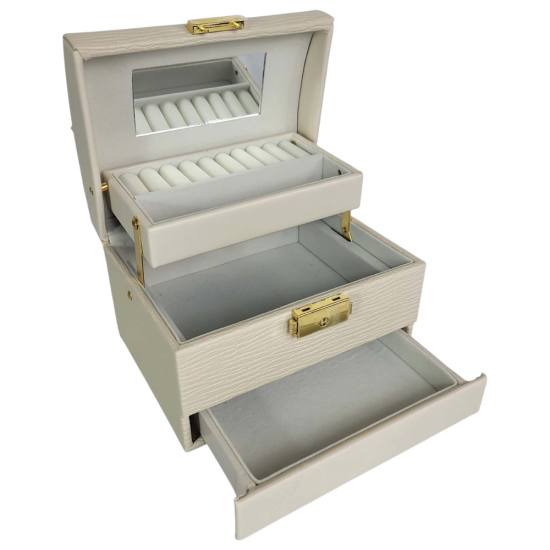 Елегантна кремава кутия за бижута с текстурирана еко кожа