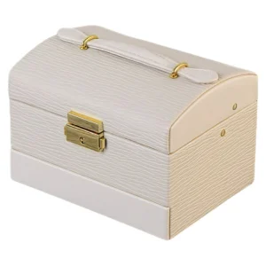 Елегантна кутия за бижута кремава еко кожа