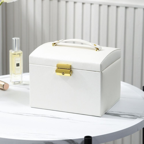 бяла кожена кутия за бижута Angel с извит капак и златна закопчалка