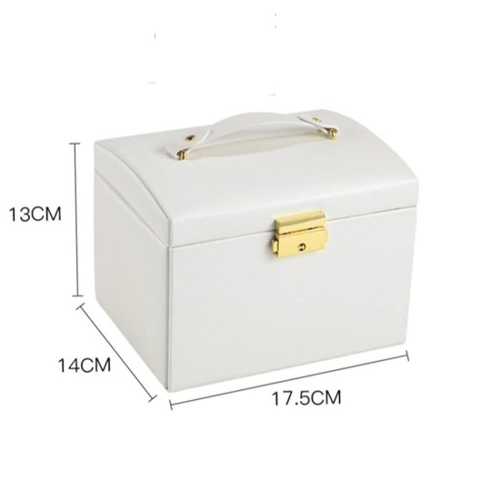 бяла кожена кутия за бижута Angel с извит капак и златна закопчалка