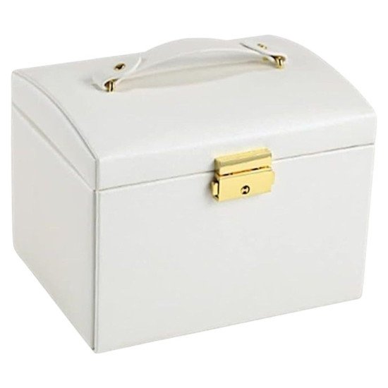 бяла кожена кутия за бижута Angel с извит капак и златна закопчалка