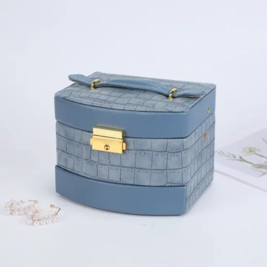 Синя кутия за бижута Aya на три нива от екокожа на супер цена от Neostyle.bg