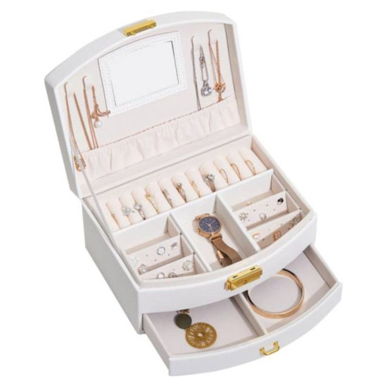 отворен органайзер White Pearl с огледало куки за колиета и чекмедже