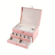 Розова кутия за бижута от еко кожа с три нива и множество отделения за пръстени и обеци