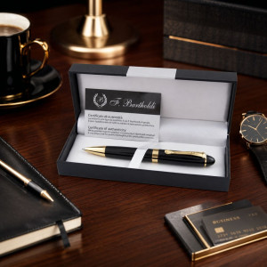 Черна химикалка Minister със златисти акценти в подаръчна кутия