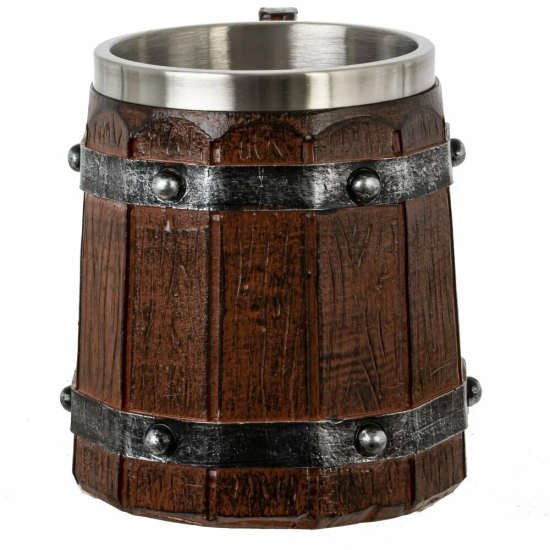 Халба за бира с дизайн на дървена бъчва и метални обръчи