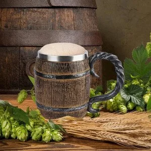 Халба за бира "Викингско буре" от полирезин и стомана, 400 мл