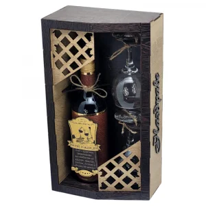 Кутия за вино с декорирана бутилка и две чаши ” Честит Рожден ден “