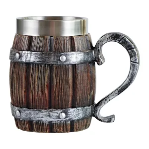 Масивна халба за бира "Средновековна бъчва" от метал и смола, 600 мл