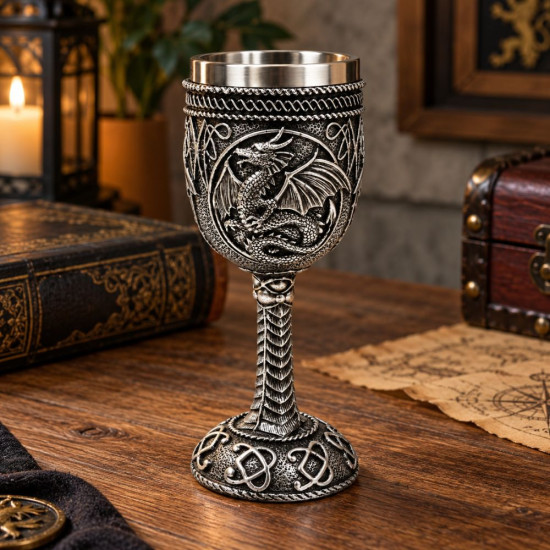 3D чаша за вино Game of Thrones Targaryen с релефен сребрист дракон