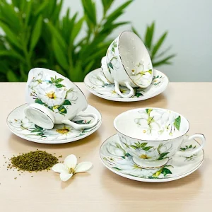 Луксозен Комплект за Чай с Цветя Магнолия