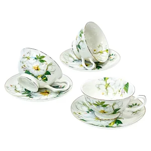 Луксозен Комплект за Чай с Цветя Магнолия