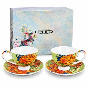 Порцеланови чаши за чай с чинийки декор макове