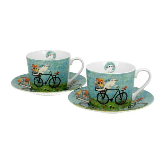 Комплект две чаши за чай с чинийки Cat’s World - Bicycle от Neostyle.bg Комплект две чаши за чай с чинийки Cat’s World - Bicycle на супер цена от Neostyle.bg