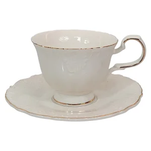 Сервиз за Чай от Бял Порцелан със Златен Кант