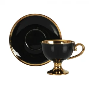 Черен Порцеланов Сервиз за Кафе със Златни Акценти