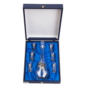 Стъклен сервиз за ракия с декоративни лозови листа