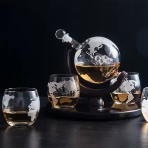 Луксозен комплект за уиски - Декантер Глобус с чаши и поставка