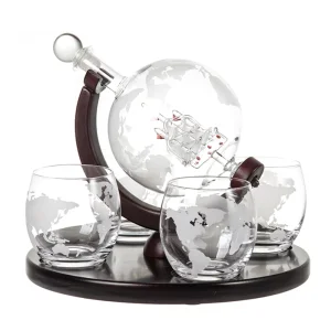 Луксозен комплект за уиски - Декантер Глобус с чаши и поставка