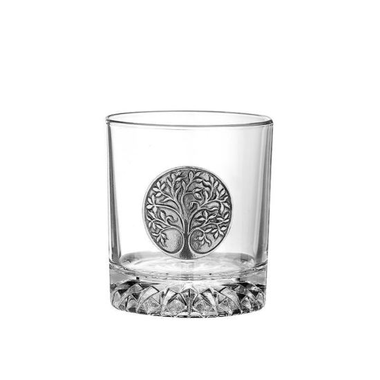 Луксозен сервиз за уиски, включващ гарафа 1000мл и 6 чаши 200мл, със сребърна емблема "Дървото на живота"