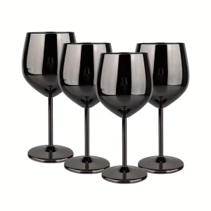 Комплект 4 черни метални чаши за вино